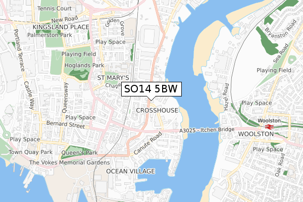 SO14 5BW map - small scale - OS Open Zoomstack (Ordnance Survey)