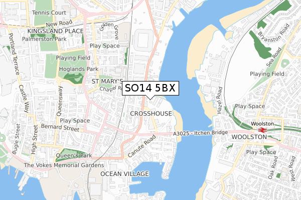 SO14 5BX map - small scale - OS Open Zoomstack (Ordnance Survey)