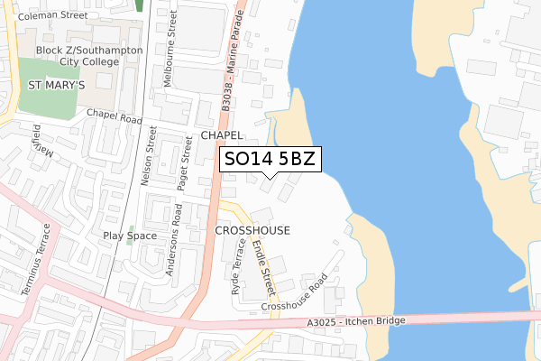 SO14 5BZ map - large scale - OS Open Zoomstack (Ordnance Survey)