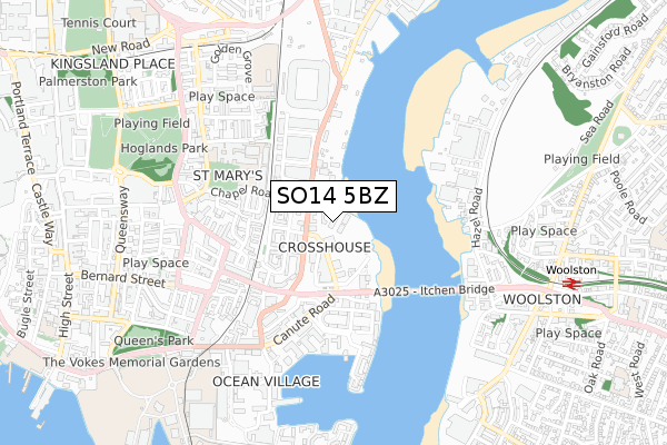 SO14 5BZ map - small scale - OS Open Zoomstack (Ordnance Survey)