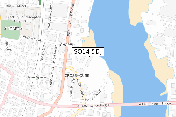 SO14 5DJ map - large scale - OS Open Zoomstack (Ordnance Survey)