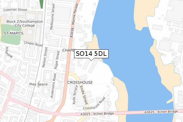 SO14 5DL map - large scale - OS Open Zoomstack (Ordnance Survey)