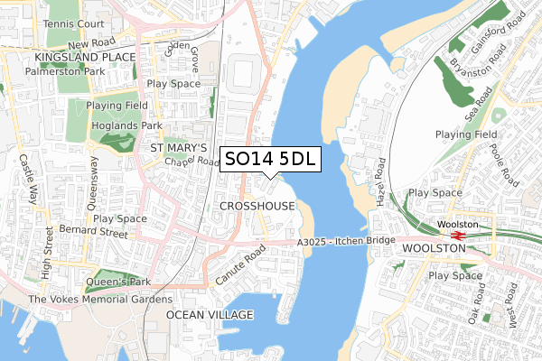 SO14 5DL map - small scale - OS Open Zoomstack (Ordnance Survey)