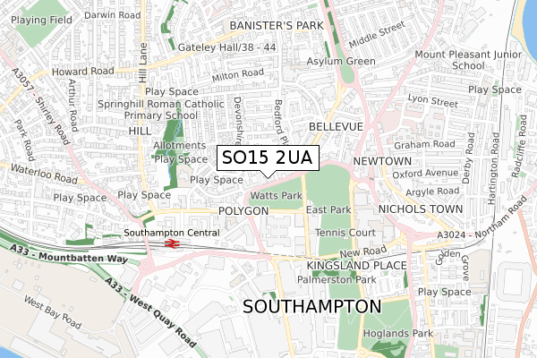 SO15 2UA map - small scale - OS Open Zoomstack (Ordnance Survey)