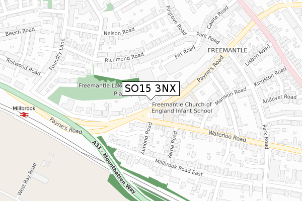 SO15 3NX map - large scale - OS Open Zoomstack (Ordnance Survey)