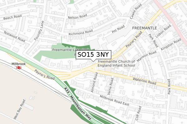 SO15 3NY map - large scale - OS Open Zoomstack (Ordnance Survey)