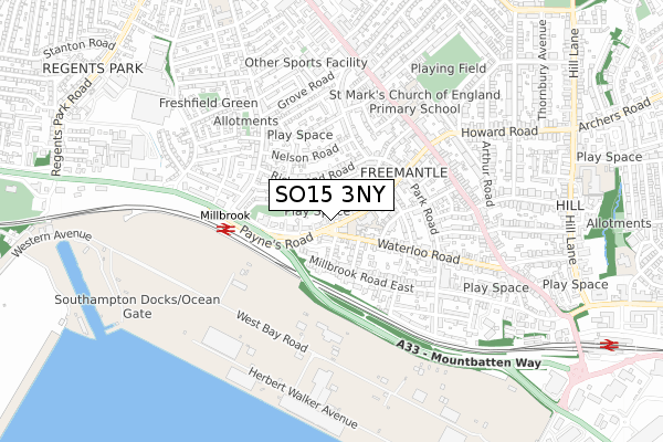 SO15 3NY map - small scale - OS Open Zoomstack (Ordnance Survey)