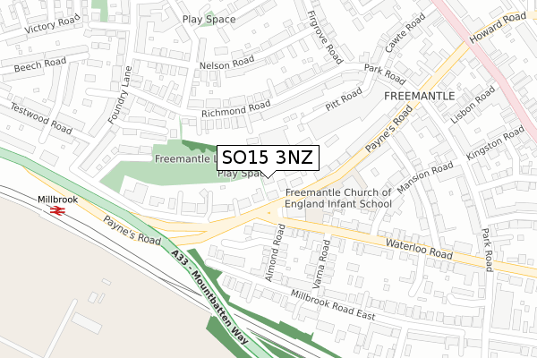 SO15 3NZ map - large scale - OS Open Zoomstack (Ordnance Survey)