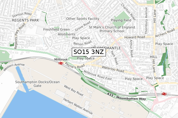 SO15 3NZ map - small scale - OS Open Zoomstack (Ordnance Survey)