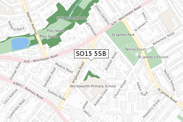 SO15 5SB map - large scale - OS Open Zoomstack (Ordnance Survey)