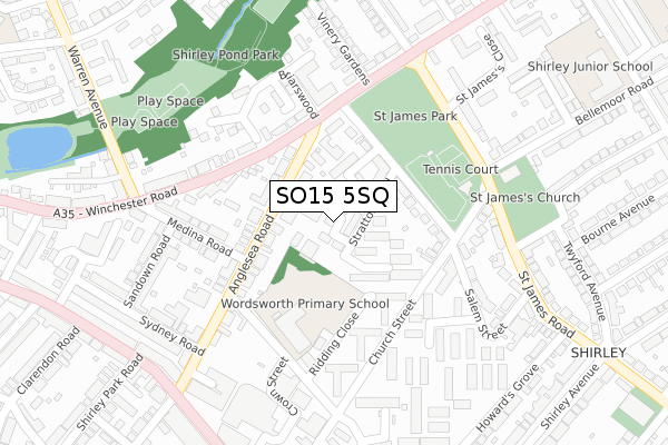 SO15 5SQ map - large scale - OS Open Zoomstack (Ordnance Survey)