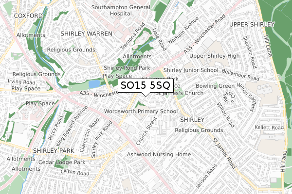 SO15 5SQ map - small scale - OS Open Zoomstack (Ordnance Survey)