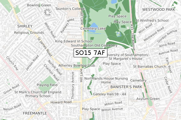 SO15 7AF map - small scale - OS Open Zoomstack (Ordnance Survey)