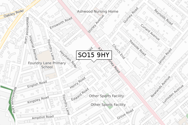 SO15 9HY map - large scale - OS Open Zoomstack (Ordnance Survey)