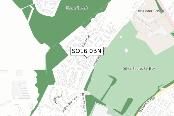 SO16 0BN map - large scale - OS Open Zoomstack (Ordnance Survey)