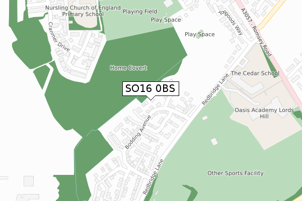 SO16 0BS map - large scale - OS Open Zoomstack (Ordnance Survey)