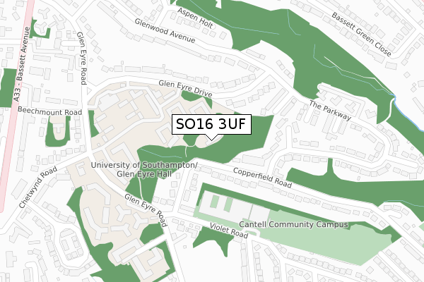 SO16 3UF map - large scale - OS Open Zoomstack (Ordnance Survey)
