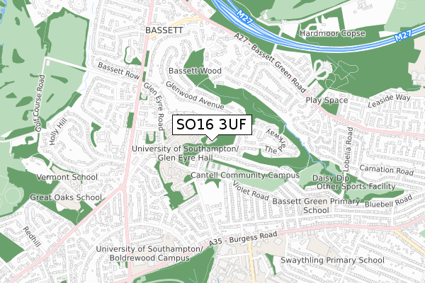 SO16 3UF map - small scale - OS Open Zoomstack (Ordnance Survey)