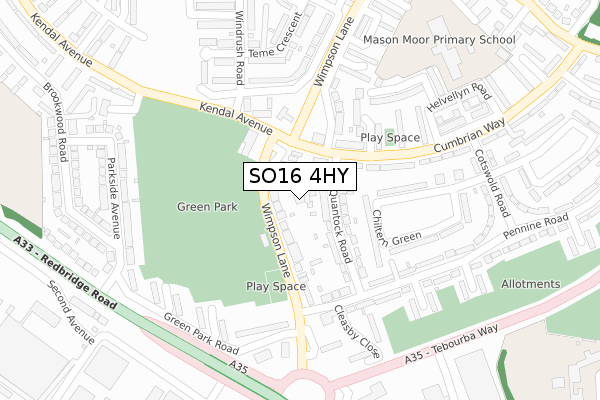 SO16 4HY map - large scale - OS Open Zoomstack (Ordnance Survey)