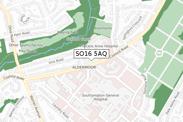 SO16 5AQ map - large scale - OS Open Zoomstack (Ordnance Survey)