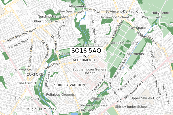 SO16 5AQ map - small scale - OS Open Zoomstack (Ordnance Survey)