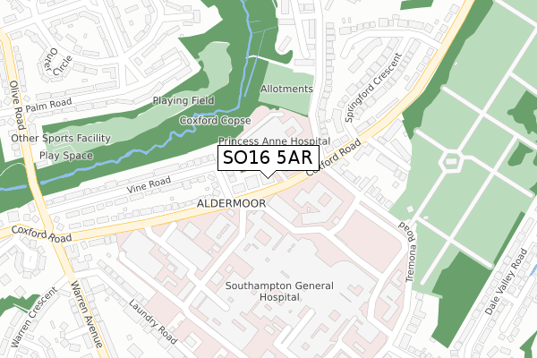 SO16 5AR map - large scale - OS Open Zoomstack (Ordnance Survey)