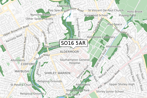 SO16 5AR map - small scale - OS Open Zoomstack (Ordnance Survey)