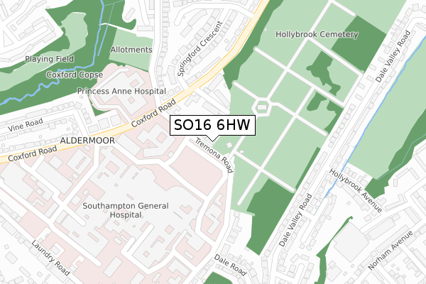 SO16 6HW map - large scale - OS Open Zoomstack (Ordnance Survey)