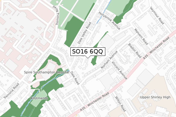 SO16 6QQ map - large scale - OS Open Zoomstack (Ordnance Survey)