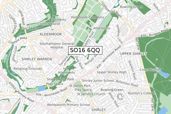 SO16 6QQ map - small scale - OS Open Zoomstack (Ordnance Survey)