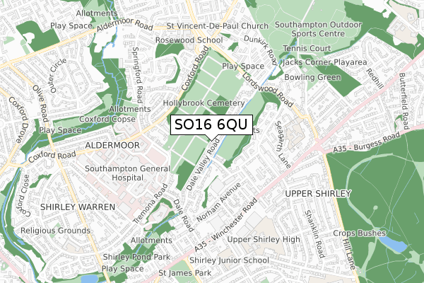 SO16 6QU map - small scale - OS Open Zoomstack (Ordnance Survey)