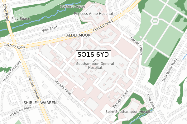 SO16 6YD map - large scale - OS Open Zoomstack (Ordnance Survey)