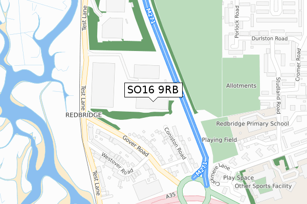 SO16 9RB map - large scale - OS Open Zoomstack (Ordnance Survey)