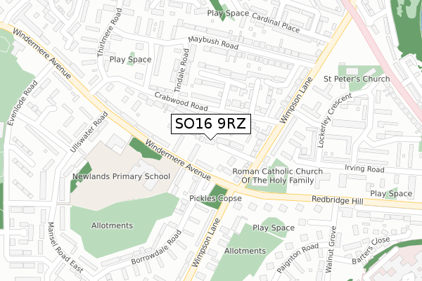 SO16 9RZ map - large scale - OS Open Zoomstack (Ordnance Survey)