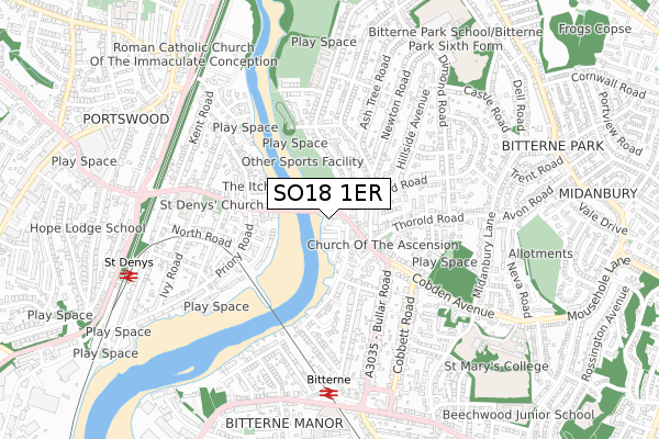 SO18 1ER map - small scale - OS Open Zoomstack (Ordnance Survey)