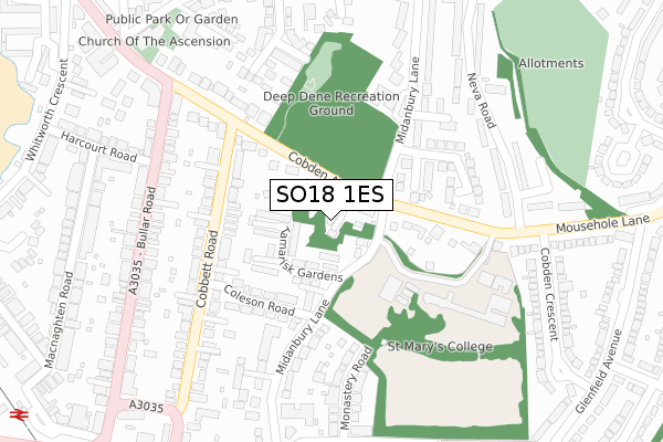 SO18 1ES map - large scale - OS Open Zoomstack (Ordnance Survey)