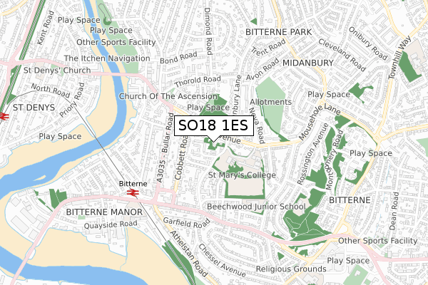 SO18 1ES map - small scale - OS Open Zoomstack (Ordnance Survey)