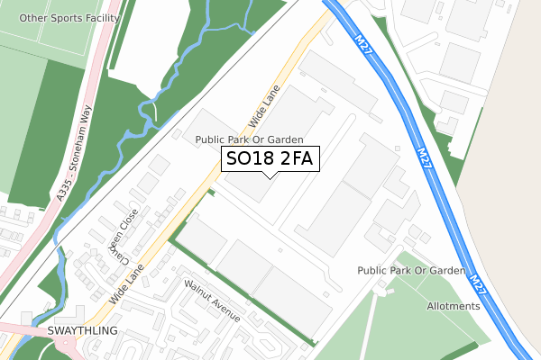 SO18 2FA map - large scale - OS Open Zoomstack (Ordnance Survey)