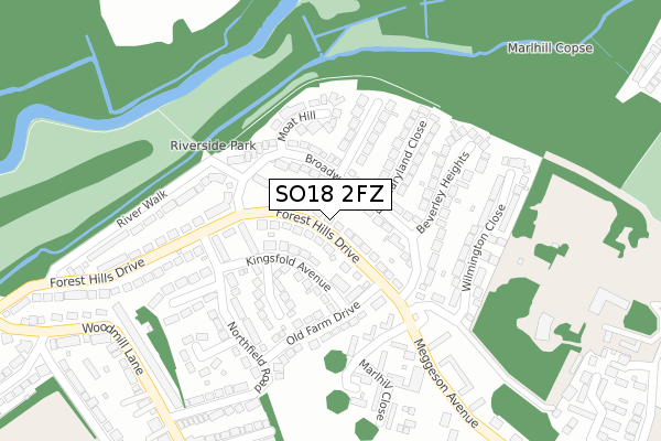 SO18 2FZ map - large scale - OS Open Zoomstack (Ordnance Survey)