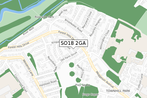 SO18 2GA map - large scale - OS Open Zoomstack (Ordnance Survey)