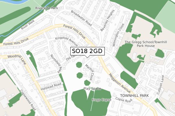 SO18 2GD map - large scale - OS Open Zoomstack (Ordnance Survey)