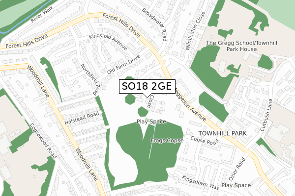 SO18 2GE map - large scale - OS Open Zoomstack (Ordnance Survey)