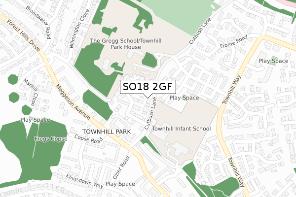 SO18 2GF map - large scale - OS Open Zoomstack (Ordnance Survey)