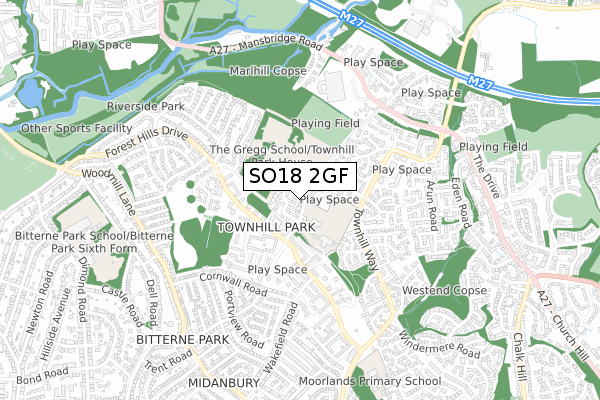 SO18 2GF map - small scale - OS Open Zoomstack (Ordnance Survey)