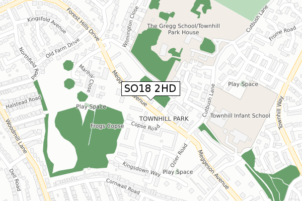 SO18 2HD map - large scale - OS Open Zoomstack (Ordnance Survey)