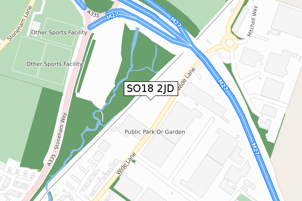 SO18 2JD map - large scale - OS Open Zoomstack (Ordnance Survey)