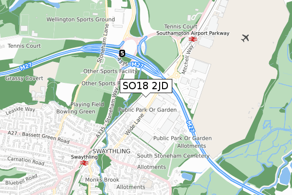 SO18 2JD map - small scale - OS Open Zoomstack (Ordnance Survey)