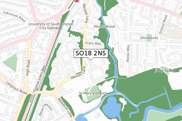 SO18 2NS map - large scale - OS Open Zoomstack (Ordnance Survey)