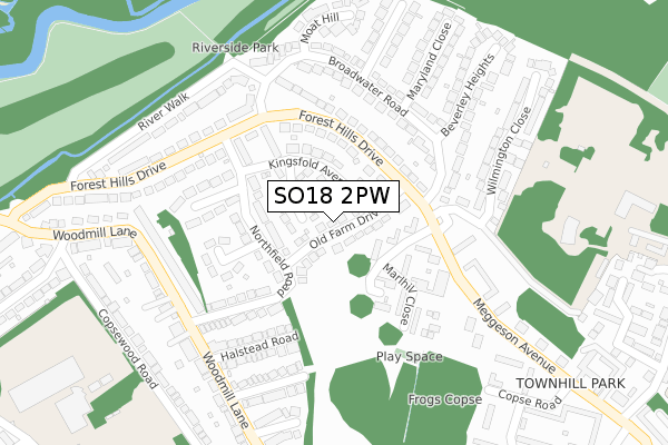 SO18 2PW map - large scale - OS Open Zoomstack (Ordnance Survey)