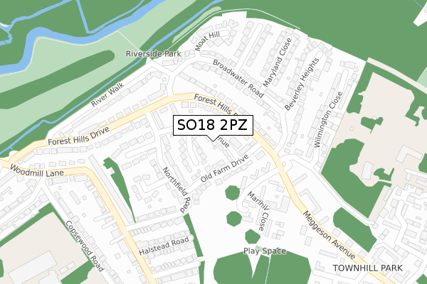 SO18 2PZ map - large scale - OS Open Zoomstack (Ordnance Survey)